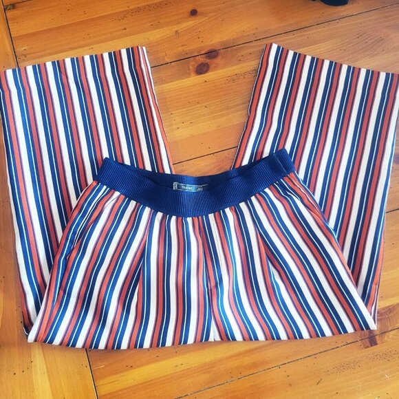 ZARA Women's Navy/Dk Orange/White Striped Cropped Wide Leg Flowy Pants - Size M - Picture 6 of 11